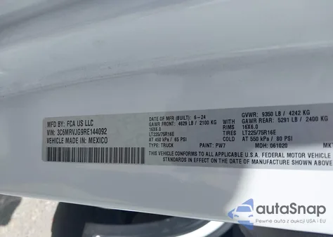 2024 Ram Promaster 3500 Cargo Van Tradesman High Roof 159 Wb Ext W/Pass Seat from USA, damaged, VIN 3C6MRVJG9RE144092